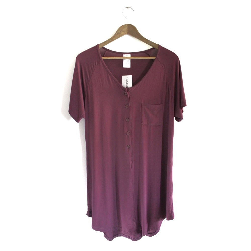 Asimoon NWT Maroon Red Buttoned Short Sleeve Tunic Medium